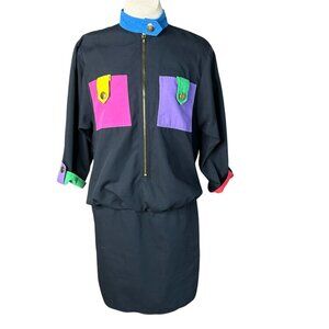 Sandra Ow-Wing for NR1 Vintage 80s Colorblock Dress size 10